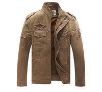 WenVen Homme Bomber Militaire Classique Veste d'Extérieur Veste Légère Casual Blouson en Coton Manteau Zippé Coupe-Vent Veste Multipoches Elégante Kaki L