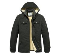 WenVen Homme Manteau d'hiver Chaud Coupe-Vent Veste à Capuche Manteau Rembourré en Coton Veste Matelassée Veste Doublée en Flanelle Puffer Blouson Vert Militaire L