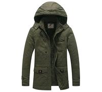 WenVen Homme Manteau d'hiver Décontracté en Molleton Veste d'Extérieur Classique en Coton Manteau à Capuche Fausse Fourrure Parka Coupe-Vent Vert S