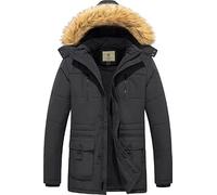 WenVen Homme Manteau d'hiver Décontracté en Molleton Veste d'Extérieur Classique en Coton Manteau à Capuche Fausse Fourrure Parka Coupe-Vent Gris Carbone M