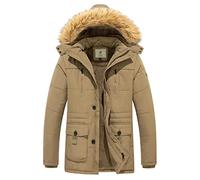 WenVen Homme Manteau Matelassé en Coton Blouson Hiver Extérieur Veste Militaire Coupe-Vent Manteau à Capuche Fausse Fourrure Parka Mi-Longue Classique Kaki XXL