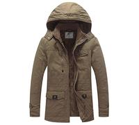 WenVen Homme Manteau Matelassé en Coton Blouson Hiver Extérieur Veste Militaire Coupe-Vent Manteau à Capuche Fausse Fourrure Parka Mi-Longue Classique Kaki L