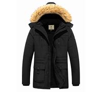 WenVen Homme Veste à Capuche en Coton Classique Manteau Chaud Polaire Parka d'Extérieur d'hiver Veste Militaire Coupe-Vent Mi-Long Décontracté Noir L