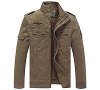 WenVen Homme Veste Chaude d'hiver Manteau Coupe-Vent Décontracté Manteau d'Extérieur en Coton Epais Veste Polaire à Col Montant Veste Militaire Kaki L