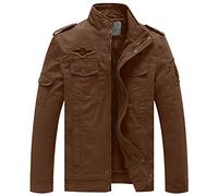 WenVen Homme Veste Chaude d'hiver Manteau Coupe-Vent Décontracté Manteau d'Extérieur en Coton Epais Veste Polaire à Col Montant Veste Militaire Marron L