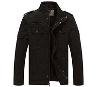 WenVen Homme Veste Chaude d'hiver Manteau Coupe-Vent Décontracté Manteau d'Extérieur en Coton Epais Veste Polaire à Col Montant Veste Militaire Noir L