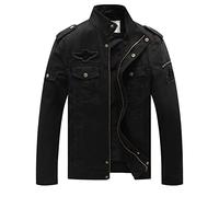 WenVen Homme Veste Classique Veste Militaire Casual Veste Saharienne Cargo Manteau Zippé Coupe-Vent Décontracté Blouson en Coton Automne Noir S