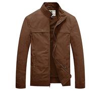 WenVen Homme Veste d'extérieur Militaire Décontractée en Coton Automne Printemps Multi-Poche Manteau Zippé Brun M
