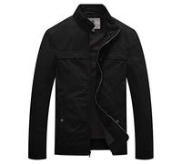 WenVen Homme Veste d'extérieur Militaire Décontractée en Coton Automne Printemps Multi-Poche Manteau Zippé Noir XL