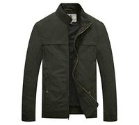 WenVen Homme Veste d'extérieur Militaire Décontractée en Coton Automne Printemps Multi-Poche Manteau Zippé Vert Militaire XL
