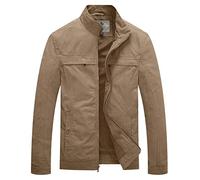 WenVen Homme Veste d'extérieur Militaire Décontractée en Coton Automne Printemps Multi-Poche Manteau Zippé Kaki L