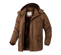 WenVen Homme Veste d'hiver Chaude Manteau Coupe-Vent Veste d'Extérieur Mi-Longue Décontractée à Capuche Doublure en Polaire Parka Militaire Classique Marron M
