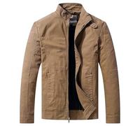WenVen Homme Veste en Coton Coupe-Vent Blouson d'Extérieur Décontractée Manteau Classique Elégant Veste Militaire Manteau Randonnée Automne Kaki M