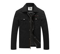 WenVen Homme Veste en Coton Coupe-Vent Blouson d'Extérieur Décontractée Manteau Classique Elégant Veste Militaire Manteau Randonnée Automne Noir XXL