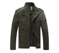 WenVen Homme Veste en Coton Elégant Classique Décontractée Veste Coupe-Vent Extérieure Manteau Militaire Veste Légère Zippée Blouson Randonnée Vert Militaire M