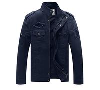 WenVen Homme Veste Style Militaire Printemps Coupe-Vent Veste Zippée Veste Cargo Classique en Coton Manteau Décontracté Casual Blouson Multipoches Bleu M