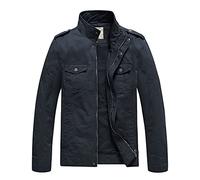 WenVen Homme Veste Style Militaire Printemps Coupe-Vent Veste Zippée Veste Cargo Classique en Coton Manteau Décontracté Casual Blouson Multipoches Bleu Marine L