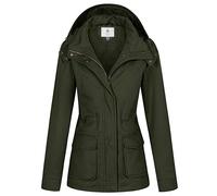 WenVen Veste Femme mi Saison Parka Grande Taille avec Capuche Amovible Veste Militaire Coupe Ajustée Veste Classique Automne Hiver Manteau Trench Coat Manteau en Coton Vert XL