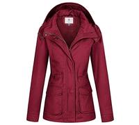 WenVen Veste Femme mi Saison Parka Grande Taille avec Capuche Amovible Veste Militaire Coupe Ajustée Veste Classique Automne Hiver Manteau Trench Coat Manteau en Coton Rouge L