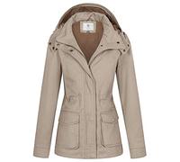 WenVen Veste Femme mi Saison Parka Grande Taille avec Capuche Amovible Veste Militaire Coupe Ajustée Veste Classique Automne Hiver Manteau Trench Coat Manteau en Coton Kaki M