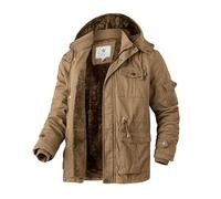 WenVen Veste Homme Manteau Homme Hiver Veste Polaire Chaud à Capuche Amovible Blouson Bombers Coupe-Vent Mi-Longue Parka Militaire Classique Kaki XL