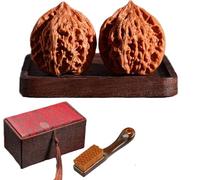 Wenwan Natural Boule de massage pour les mains en noyer chinois anti-stress, soulage l'anxiété, améliore la dextérité des doigts, boîte cadeau, comprend une brosse gratuite (tête de lion) (chapeau