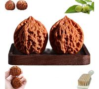 Wenwan Walnuts, Chinese Walnut Fidget for Hand Massage & Stress Relief, Natural Solid Wood Hand Exercise Balls, Traditional Health Care Gift for Elderly & Meditation (B-Original Color, 36-37mm)