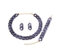 wenwendianzi 4 pièces/ensemble boucles d'oreilles en acrylique de couleur métallique, Bracelet ras du cou(Navy Blue)