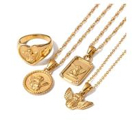 wenwendianzi Collier avec pendentif ange en acier inoxydable 316L, chaîne, bijoux plaqué or 18K, breloque ronde, accessoires, cadeau for femmes(JDN21228)