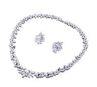 wenwendianzi White Water Drop Cluster Zirconia Earrings Necklace Set