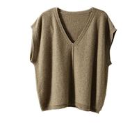 Wenwenma Femme Gilet en Cachemire pour Col V sans Manches Gilet Pulls sans Manche (Chameau, M)