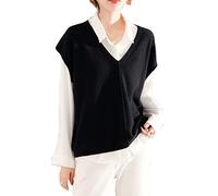 Wenwenma Femme Gilet en Cachemire pour Col V sans Manches Gilet Pulls sans Manche (Noir, L)