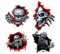 Wenxiaw Autocollant Déchiré Tête de Mort, 4 Pièces Crâne Tête de Mort Skull Horreur Stickers Décalque Autocollant Sticker pour Voiture Véhicule Automobile Autocollant