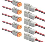 Wenxiaw Lot de 5 paires de connecteurs DT à 2 broches étanches - Connecteurs électriques DT étanches - Pour voiture, moto, camion, gris - Avec câble 10 cm 18 AWG