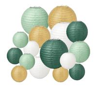 WENXINWIN Lot de 16 lanternes rondes en papier vert sauge, décoration de | Ø 15/20/25 cm avec fil de cristal de 16 m, lanternes en papier réutilisables, décoration à suspendre pour mariage
