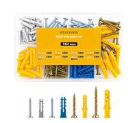 WENXINWIN Lot de 164 chevilles de plâtre avec vis pour cloison sèche de différentes tailles, chevilles pour fixation dans le béton, la brique, la pierre, le plâtre