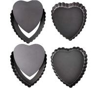 Wenxishangmao Lot de 4 moules à quiche antiadhésifs avec fond amovible en forme de cœur pour desserts, gâteaux