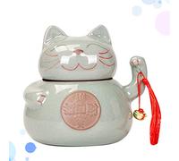Wenxishangmao Lucky Money Pot à thé en forme de chat avec clochette, réservoir de rangement scellé portable avec couvercle, pour la maison, la cuisine, la salle à manger