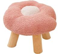 Wenxishangmao Tabouret en bois en forme de fleur, repose-pieds rembourré pour salon, chambre à coucher, maison (rose)