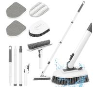 WenYa Brosse de nettoyage 4 en 1 pour baignoire et carrelage, salle de bain, douche, long manche amovible, 132,1 cm, brosse à poils rigides pour baignoire, cuisine, mur, sol, verre