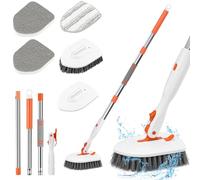 WenYa Brosse de nettoyage de douche à long manche, extensible, brosse de nettoyage à poils rigides avec éponge et tampon en microfibre pour salle de bain, sol, carrelage, mur, évier, baignoire