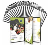 WenYa Couvertures de menu A4 (lot de 20), 3 pages et 6 vues (brochure), supports de menu style cafétéria, couverture transparente pour menu de vin avec protections d'angle en métal, convient