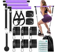 WenYa Ensemble de barre de pilates avec bandes de résistance pour femme, bandes d'entraînement physique en latex de 81,6 kg avec bracelets de cheville et poignée de porte pour femme, salle de sport