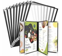 WenYa Lot de 10 couvertures de menu A4 transparentes avec bordure noire et coins en métal, porte-menus de restaurant en plastique imperméable pour cafés, pubs et usage domestique - 4 pages (8 vues)
