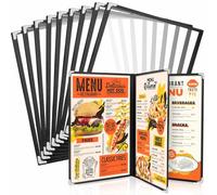 WenYa Lot de 10 couvertures de menu A5 - 3 pages - 6 vues (livret) - Style café - Bordure noire transparente - Avec protections d'angle en métal - Convient au papier de format A5 pour restaurants,