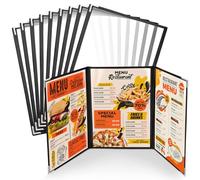 WenYa Lot de 10 couvertures de menu A5 - 3 pages - 6 vues (triple pliage) - Style café - Bordure noire transparente - Avec protections d'angle en métal - Convient pour le papier de format A5 pour