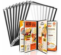 WenYa Lot de 10 couvertures de menu A5 transparentes avec bordure noire et coins métalliques, porte-menus de restaurant en plastique imperméable pour cafés, pubs et usage domestique - 4 pages (8 vues)