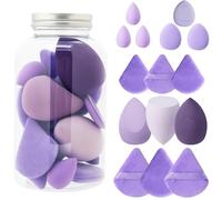 WenYa Lot de 15 éponges de maquillage sans latex et mélangeurs de beauté multi-formes, 1,5 fois extensible pour une utilisation sèche ou humide (fond de teint, maquillage des yeux) (violet)