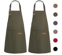 WenYa Lot de 2 tabliers de cuisine unisexes réglables avec poches en toile imperméable pour la maison, la cuisine, le restaurant, le café, vert foncé, One Size