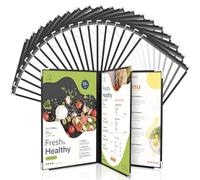WenYa Lot de 20 couvertures de menu A4 - 3 pages - 6 vues (livret) - Style café - Bordure noire transparente - Avec protections d'angle en métal - Convient pour le papier de format A4 pour